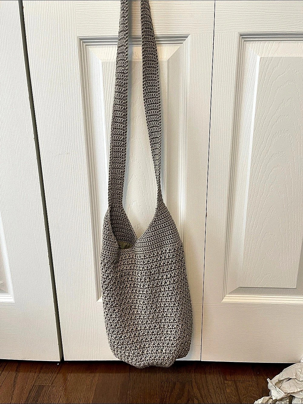 Crochet Hobo Bag in Gray